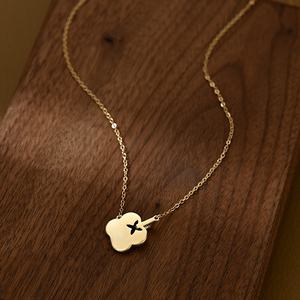 उच्च अंत महिलाओं की सुरुचिपूर्ण क्लैविकल श्रृंखला हार असली सोने इलेक्ट्रोप्लेटेड सूक्ष्म-पेल्ड जिरकॉन प्राकृतिक खोल चार पत्ती - Product Image 4