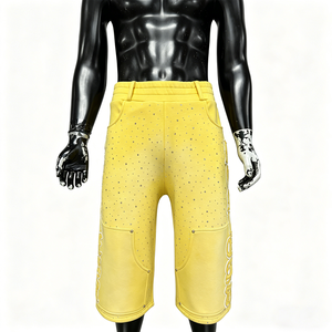 Pantalones Cortos Deportivos de Algodón con Cintura Elástica, Estilo Streetwear, con Pedrería, Lavado Ácido, Talla Grande para Hombre - Product Image 2