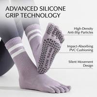 Chaussettes de yoga de luxe antidérapantes à cinq doigts et à compression, hauteur genou, avec grip pour Pilates, gym et fitness - Mélange de coton respirant et écologique