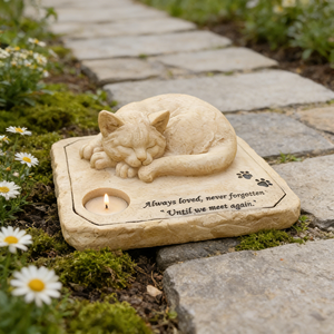 Pierre commémorative pour chat en résine - Empreinte de patte gravée et citation, idéale pour la décoration de jardin, marqueur de tombe d'animal de compagnie, décoration de souvenir pour la cour - Product Image 1