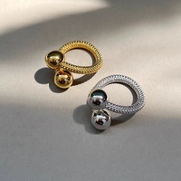 Personnalité simple française en laiton plaqué or et argent tressé corde conception Double boule anneau ouvert conception de bijoux personnalisée