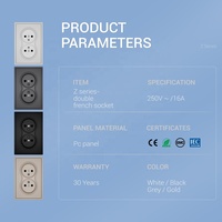 Panel de PC Blanco, Negro, Gris y Dorado, Enchufe Doble Schuko Empotrado en Pared para el Hogar, Estándar Europeo 16A 250V, Tomas de Corriente Alemanas