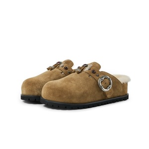 Mules en peluche personnalisées antidérapantes, chaussures plates et chaudes pour l'hiver, semelles épaisses, clous en cristal, daim, cuir vintage pour femmes, sabots en fourrure - Product Image 5