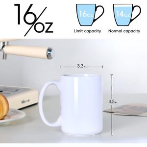Smilatte 16 Oz Ceramic Coffee <b>Mug</b> White Classic <b>Large</b> Handle Microwave Dishwasher Safe - Product Image 2