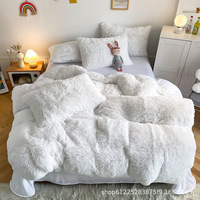 Ensemble de literie d'hiver épais et chaud, velours de lait cristal corail, drap de lit double face, housse de couette, taie d'oreiller, ensemble de literie