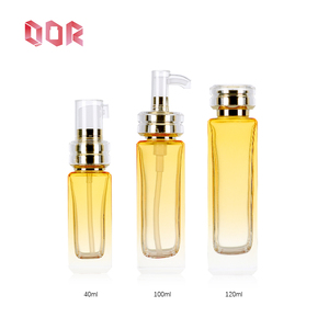 Botella cuadrada de vidrio transparente amarillo, envase cosmético personalizado vacío para paquete de cosméticos con cabezal de bomba a presión. - Product Image 6