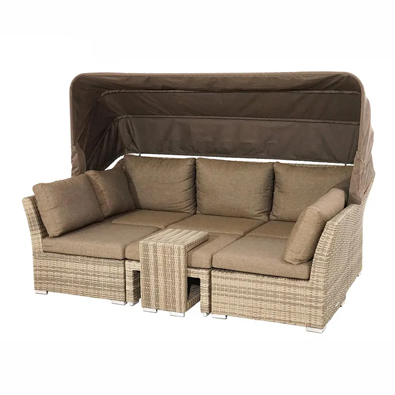 Outdoor Leisure Rattan Sofa with Awning Bed Garden Villa Rattan Chair Combination
