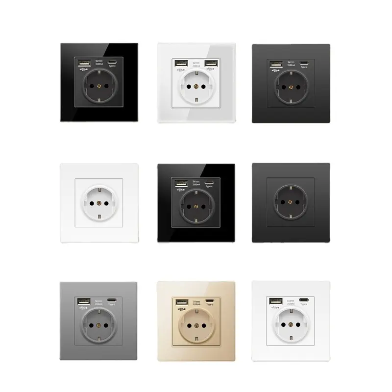 Meerdere Specificaties Elektrische 16a Paneel Zwart Wit Goud Stopcontact Usb Type C Socket