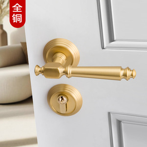 All Copper Lever Door Lock French Style Gold Finish For Interior Wooden Doors Ambidextrous Handle - Product Image 1