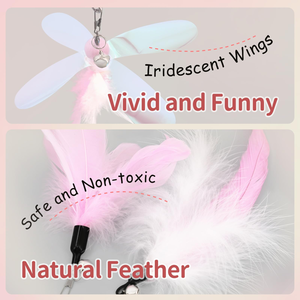 Hot Sale Retractable Cat Wand Toy with Wooden Handle <b>Bell</b> and Replaceable Feather Head for Cats and Kittens - Product Image 2