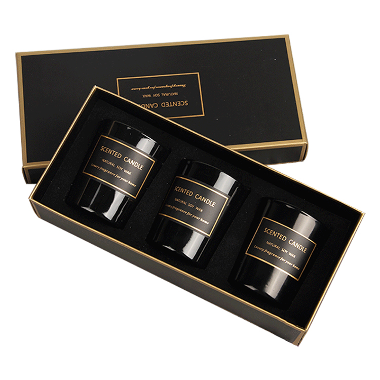 custom paper hard cardboard holographic matte black wax scented candles gift boxes packaging