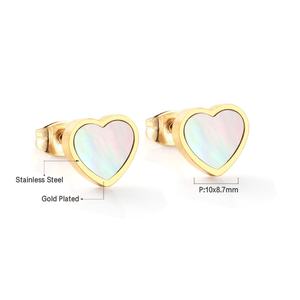 Pendientes de botón cuadrados negros chapados en oro de 18 quilates de moda al por mayor, aretes de acero inoxidable con dijes de concha y corazón lindos para mujer - Product Image 3