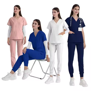 Uniformes de enfermería con cuello en V y logotipo personalizado, juego de uniformes médicos <span class=keywords><strong>para</strong></span> correr en Hospital, bolsillos, uniformes médicos de Spa elásticos en <span class=keywords><strong>ambos</strong></span> sentidos diseñados <span class=keywords><strong>para</strong></span> médicos - Product Image 1
