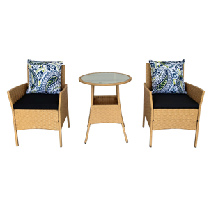 Ensemble <span class=keywords><strong>de</strong></span> 3 pièces en rotin poly avec coussins, idéal pour dîner ou se détendre dans le <span class=keywords><strong>jardin</strong></span>, table et chaises <span class=keywords><strong>de</strong></span> petite taille - Product Image 3