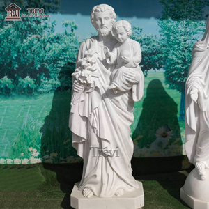 Statua di <span class=keywords><strong>San</strong></span> Giuseppe con Gesù Bambino in Marmo Bianco Scolpito a Mano TREVI per Decorazione di Chiese e Giardini - Product Image 1