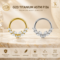 Anneau de septum articulé élégant en titane ASTM F136 avec zircone cubique marquise, 8mm 10mm, pour piercing hélix vertical et anneaux de nez pour femmes