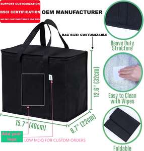 भारी शुल्क वाला काले रंग गैर-बुना नरम कूलर इन्सुलेट बैग जिपर 15-20 l फोल्डेबल पुनः प्रयोज्य खाद्य वितरण बैग पत्र - Product Image 2
