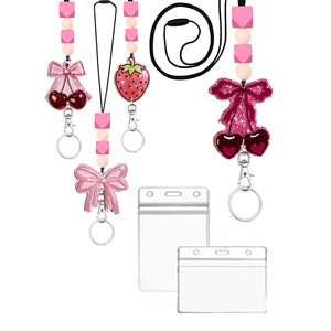 Cordon de cou/cordon de téléphone créatif avec perles en silicone, perles acryliques scintillantes et deux porte-cartes d'identité. - Product Image 1