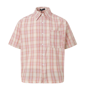 T-shirt da uomo casual a maniche corte, oversize, con stampa personalizzata, logo, vestibilità comoda, abbottonatura completa, fantasia scozzese, alta qualità, all'ingrosso - Product Image 1
