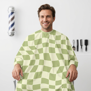 Cape de coiffure professionnelle imperméable à motif damier vert fondu pour salon de coiffure et barbier - Product Image 4