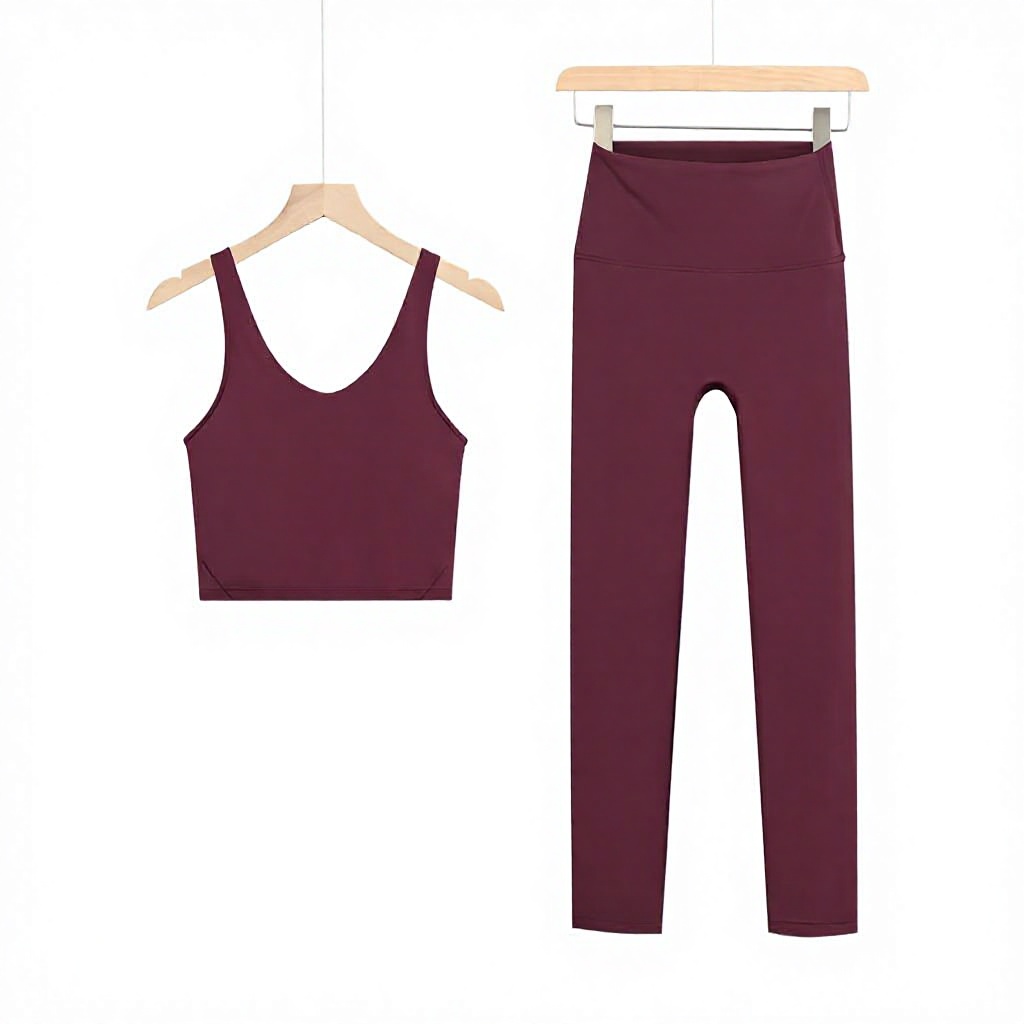 U-shaped cropped pants suit-dark red