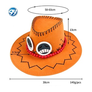 Chapeaux <span class=keywords><strong>de</strong></span> cowboy orange à la signature d'Anime Pieced <span class=keywords><strong>Ace</strong></span>, chapeaux <span class=keywords><strong>de</strong></span> jazz polyvalents et tendance, chapeaux à thème anime promotionnels - Product Image 2