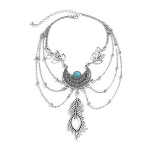 Bracelet de bras bohème rétro <span class=keywords><strong>attrape</strong></span>-rêves avec pendentif feuille, pompon et plume pour femme - Product Image 6