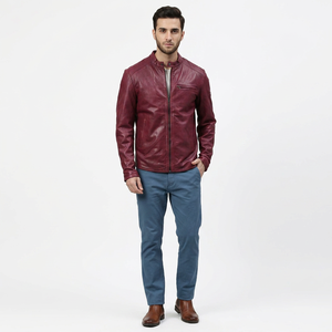 Wholesale <b>Men's</b> Zipper PU Leather <b>Jackets</b> Fashionable Design in All Colors Sheep Skin <b>Canvas</b> Fabric Stand Collar <b>jacket</b> <b>for</b> <b>men</b> - Product Image 1