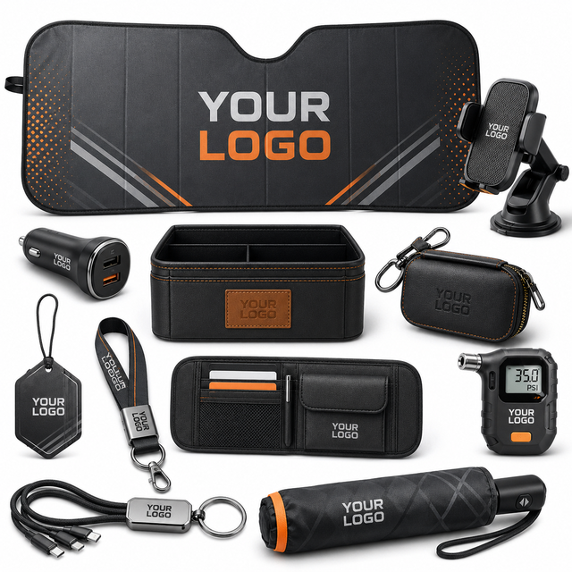 Automotive Branded Gift Set Custom Car Accessories Kit Polo Shirt Vest Umbrella Backpack Cooler Bag Client Gifts
