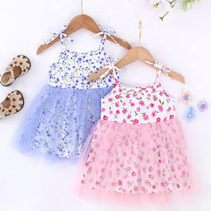 Großhandel Floral Flutter Print Bogen KNOT Rib Bow <span class=keywords><strong>Baby</strong></span> <span class=keywords><strong>Girl</strong></span> Pink Gaze Kleid Custom <span class=keywords><strong>Baby</strong></span> Bambus Kleid - Product Image 2