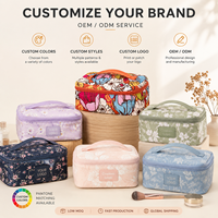 Sac de maquillage en nylon à imprimé floral, grande capacité, trousse de toilette de voyage, double couche, organisateur multi-compartiments avec poignée et fermeture éclair