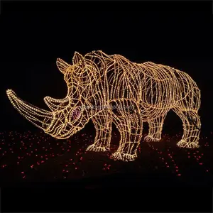 Escultura de rinoceronte animal con Luz Navideña para exteriores con gran iluminación para exhibiciones de zoológicos comerciales