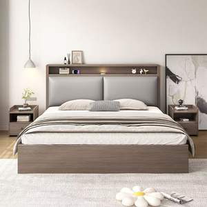 Foshan Factory Wholesale Price Modern Hotel Apartment Bedroom Sets <b>Wooden</b> Platform Bed Frame Upholstered <b>Headboard</b> Storage Shelf - Product Image 3