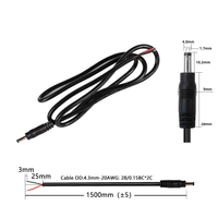 Câble d'alimentation mâle DC4017, 1,5 m, 20AWG, 2 conducteurs, pour lampe à ongles UV LED, sécheuse de manucure