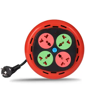 Universal Red Extension Socket Power Strip Surge Protector Retractable Reel Cable