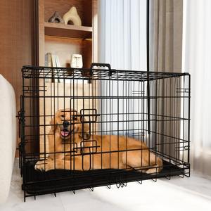 Cage pour chien, grande cage pour chien de 48 pouces avec diviseur et plateau en plastique étanche, cage en fil métallique pliable à double porte pour intérieur - Product Image 1