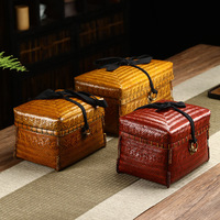 Ensemble de boîtes de rangement vintage en bambou tressé à la main, boîte à thé rectangulaire avec couvercle et fermoir en cuivre, écologique, style chinois, portable