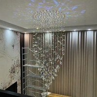 Lustre Papillon Moderne Simple en Acier Creux avec Longues Cristales K9 pour Villa, Hall d'Hôtel et Escalier Rotatif Duplex