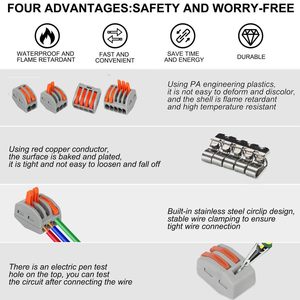 Bloques de terminales de resorte de 2 polos con conexión a presión para cables de 21-30 AWG, juego de conectores rápidos, 160 piezas - Product Image 3