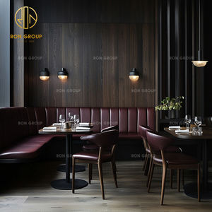 Ensemble de meubles de restaurant, de café et d'hôtel commerciaux en bois et cuir rouge moderne, canapé, banquette, table et chaises - Product Image 2