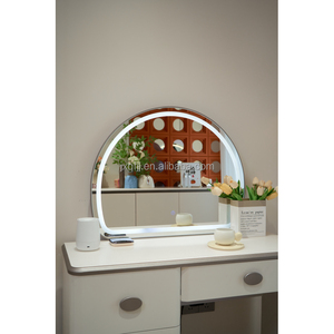 MYUZ - Tocador Moderno Blanco con Espejo LED, <span class=keywords><strong>Dos</strong></span> Cajones, Diseño de Panel con <span class=keywords><strong>Dos</strong></span> <span class=keywords><strong>Torres</strong></span>, Pequeño, de Madera, para Dormitorio o Apartamento - Product Image 5