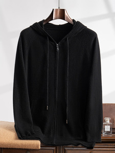 2025 automne hiver nouveau Style hommes à capuche fermeture éclair 30% cachemire mélange 70% <span class=keywords><strong>laine</strong></span> pull pull pour jeune <span class=keywords><strong>Cardigan</strong></span> à manches longues - Product Image 6