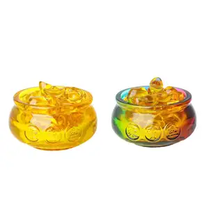 80mm Crystal Chinese Feng Shui Ornament With A Treasure Basin And 40 Crystal Ingots Crystal Craft Gift