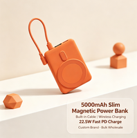 Chargeur portable mini personnalisé 5000mAh 22.5W PD à charge rapide, batterie externe magnétique sans fil avec écran LCD, vente en gros OEM