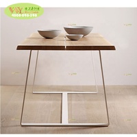 Table à manger moderne en bois massif avec pieds en métal, table en chêne blanc avec bord naturel, table de luxe industrielle pour cuisine et salle de conférence