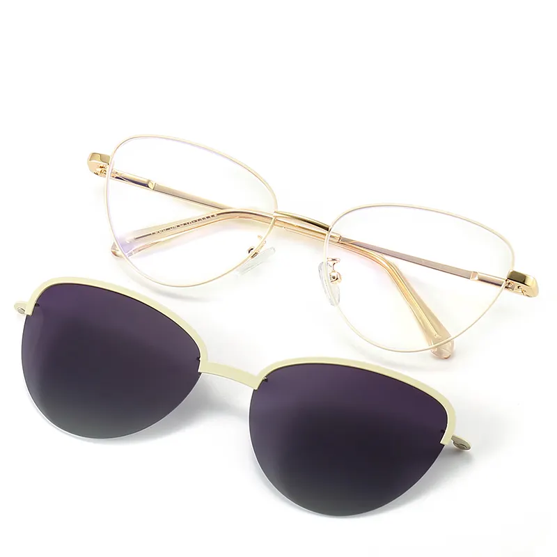 2 In 1 Retro Cat eye Glasses Frame Women Fashion Polarized Eyeglasses Optical Magnet Sunglasses Frame