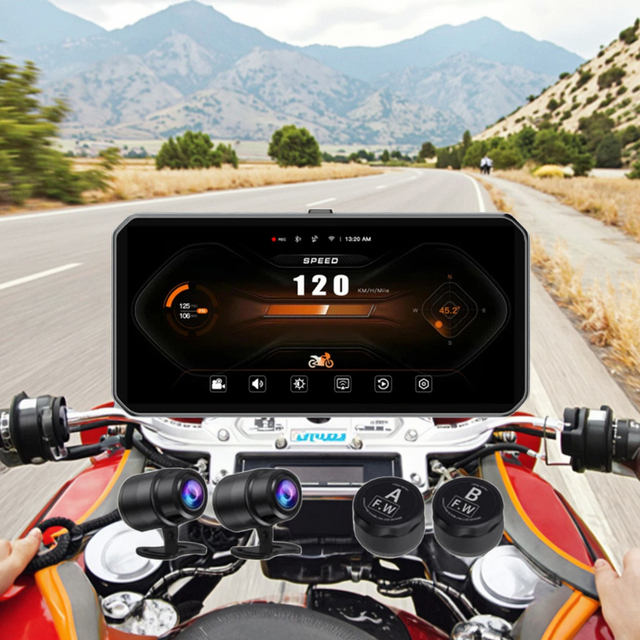 6.25inch T8 ABS Material Front and Rear Camera Motorcycle Recorder BSD Blind Spot Warning Carplay Tire Pressure Monitoring GPS