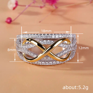Anello da Donna Europeo a Forma di Otto, Cavo, Bicolore, Simbolo dell'Amore Infinito, Ornamento per Dito Indice - Product Image 4
