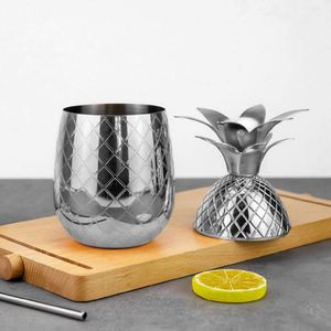 Gold Glossy 500ml Pineapple Cap Stainless Steel Bar <b>Standing</b> Tumbler Beverage Juice Cocktail Sippy <b>Drinking</b> Cups for Restaurant - Product Image 3