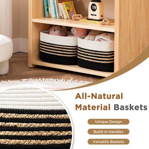 Cotton Rope Woven Storage Basket Rectangle Large Capacity For Toys Snacks Household Organizer White Black Striped - Product Image 2